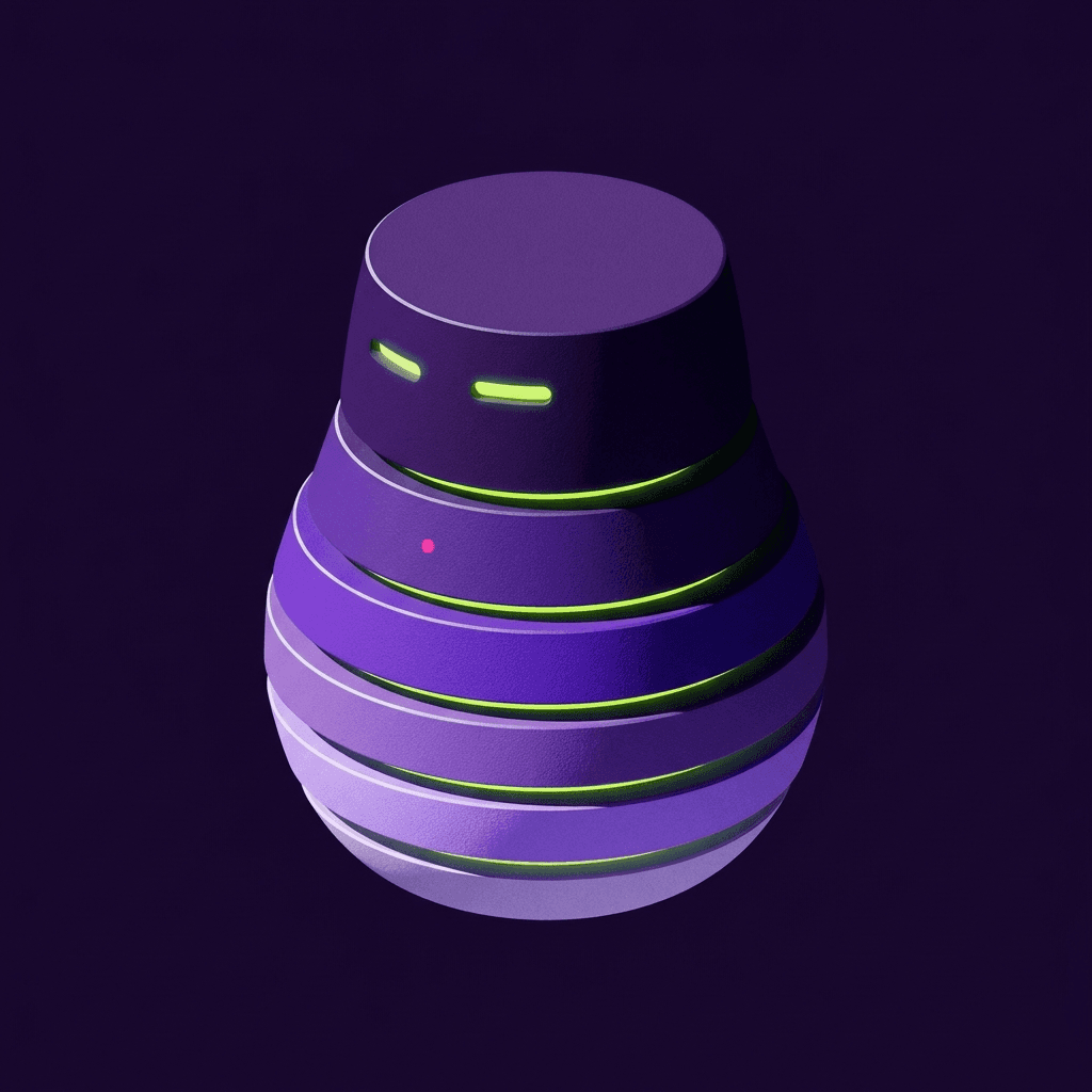 Ито — маскот ITOGO: стопка фиолетовых дисков с лаймовыми резами и глазами